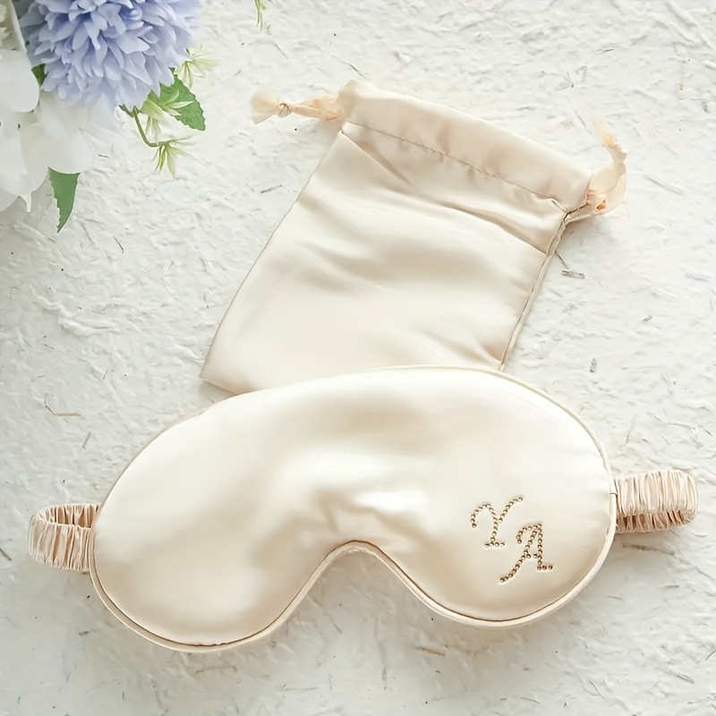 TEMU 1pc Personalized Gemstone Monogram Eye Mask - Luxurious Polyester Sleep Mask With Adjustable Ribbon, Perfect For Bridesmaids, Weddings, And