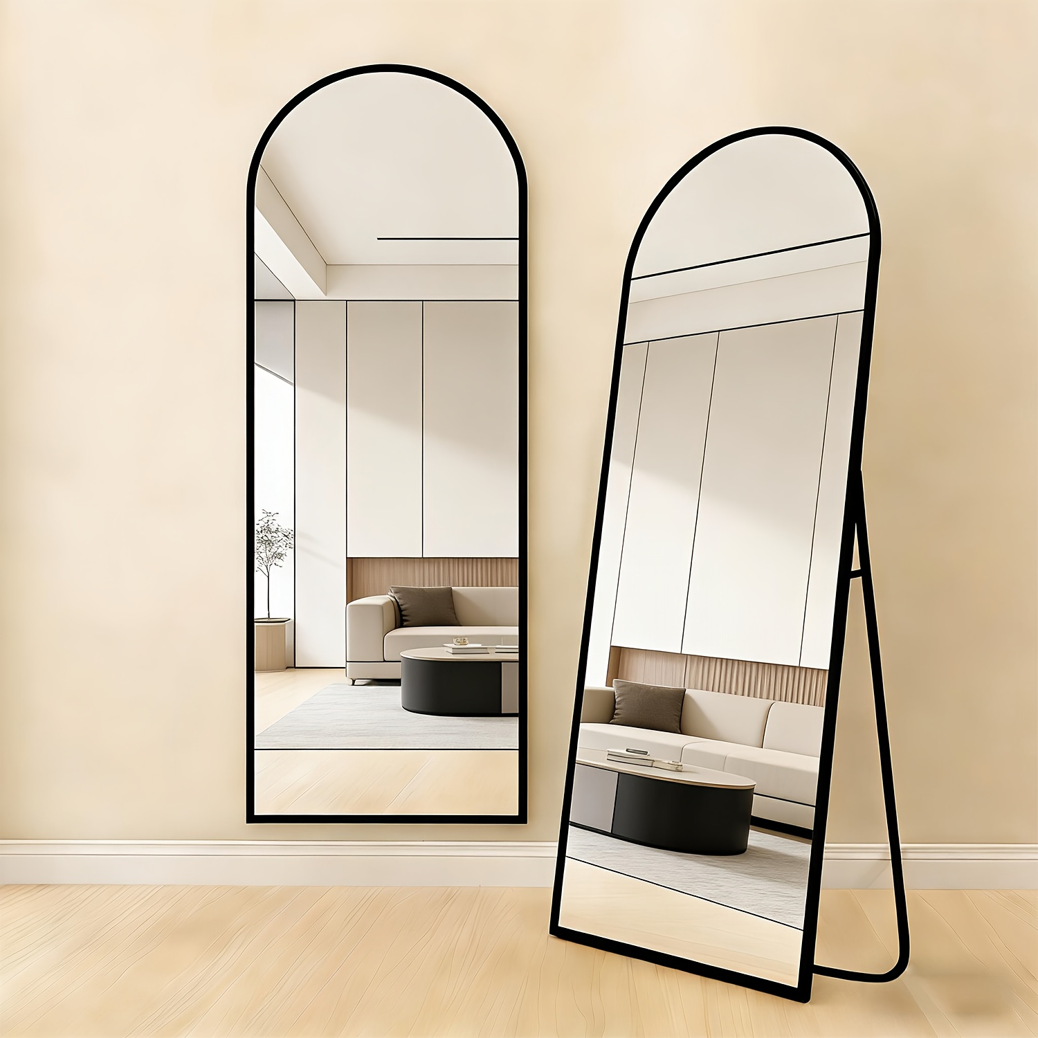 Image of A 44 X 149 Cm Arched Full-length Mirror, A Standing Floor Mirror With A Golden Metal Frame, Suitable For Vanity Use, Hung Or Leaned Against A Wall, Ideal For The Bedroom Or Living Room (black)