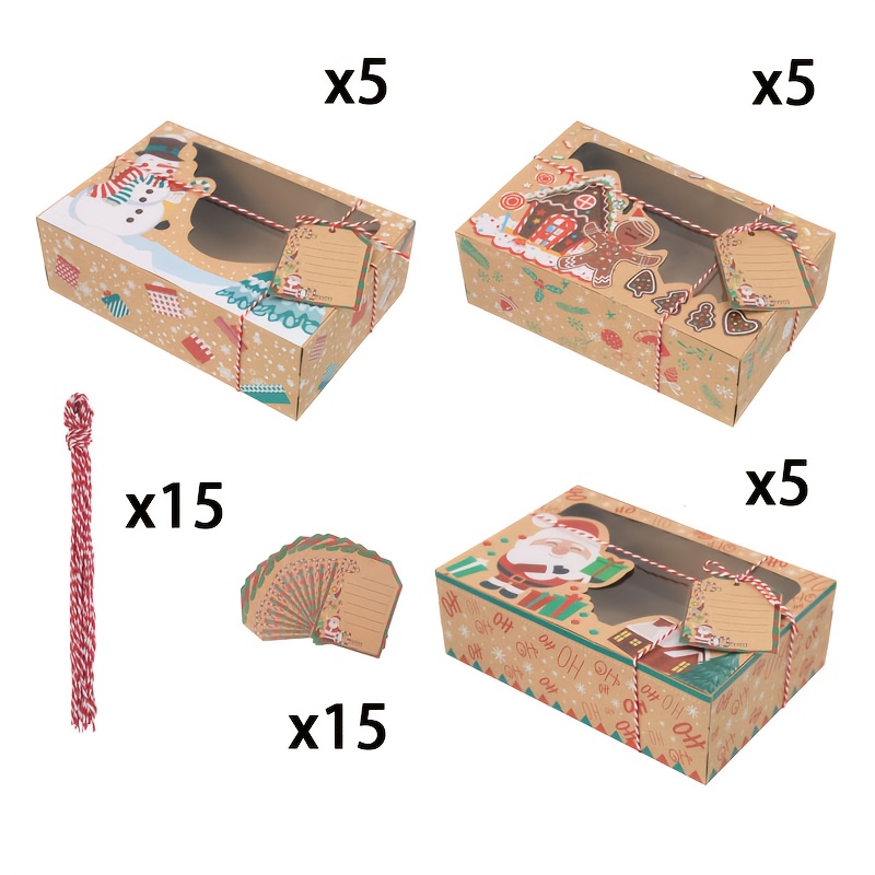 TEMU Coffret de 45 pièces de boîtes cadeaux de Noël : 15 boîtes + 15 cartes + 15 ficelles, 22*15*7 cm. Comprend 15 boîtes en papier sur le thème du