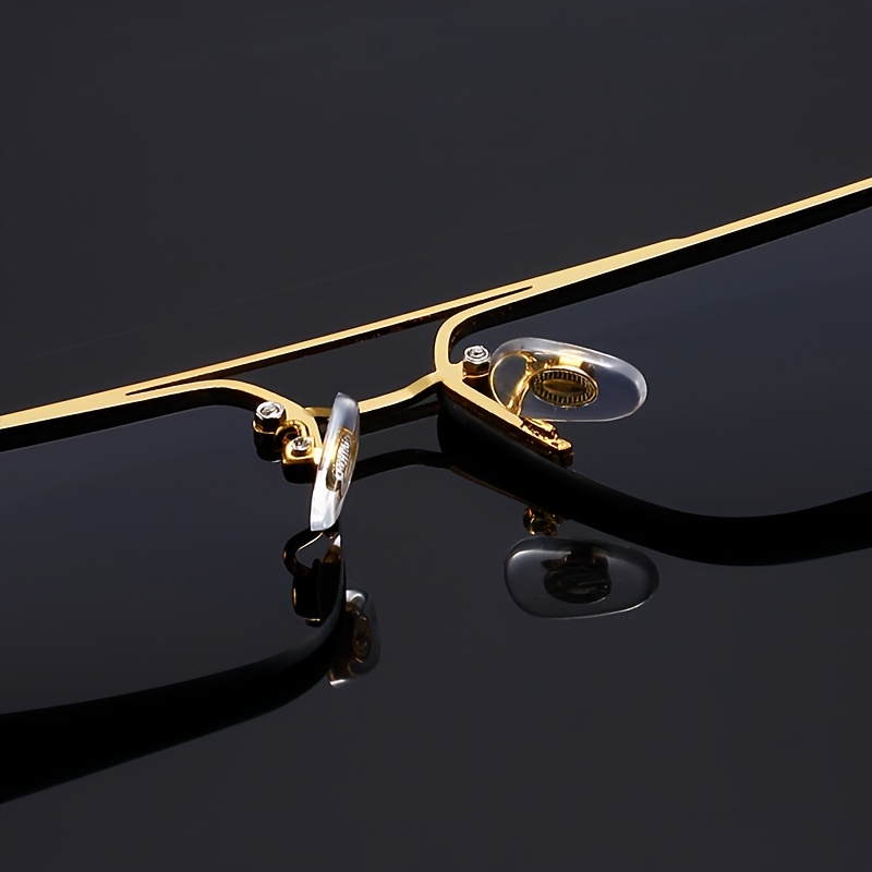 Women's Frameless Double Temple Fashion Glasses with Luxurious Golden-Toned Wood Grain Accents Unisex Black Eyeglasses