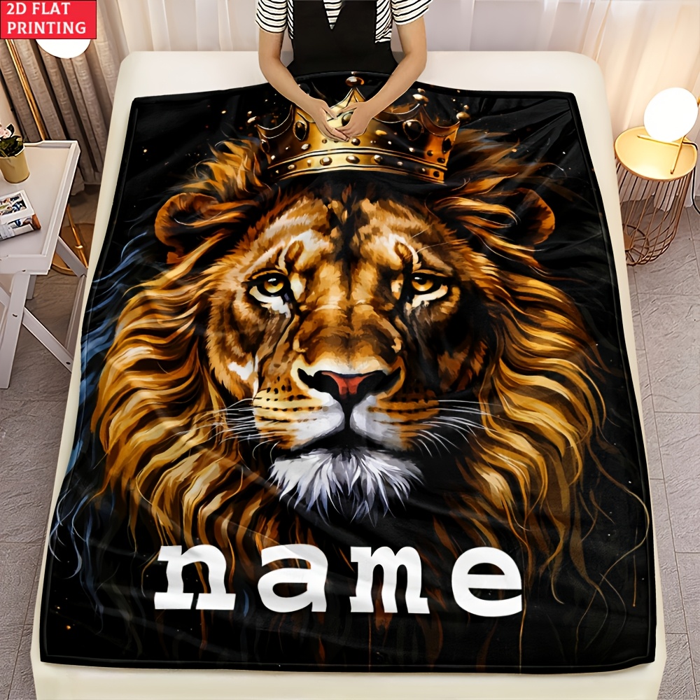 TEMU Couverture Personnalisée Lion Puissant - Couverture en Flanelle Légère , pour Canapés, Lits, , Camping, Salons, Bureaux, Fauteuils et Lits -
