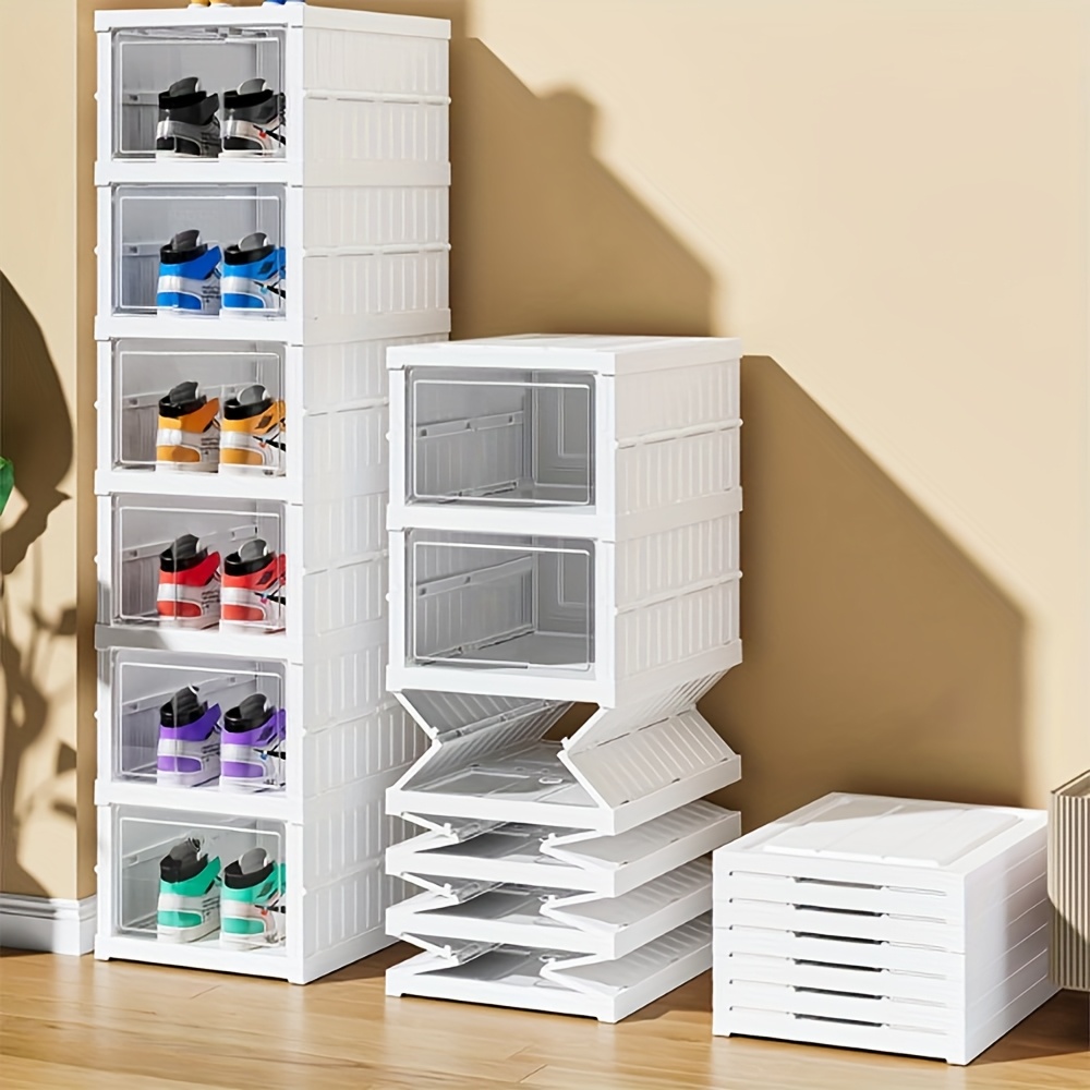 TEMU Shoe Storage Boxes Organizers Clear Plastic Stackable 6 Pack, Shoe Rack & Holder Substitute, Sneaker Containers, Toy Storage Organizer Bins For Entryway, Closet, Under Bed, White