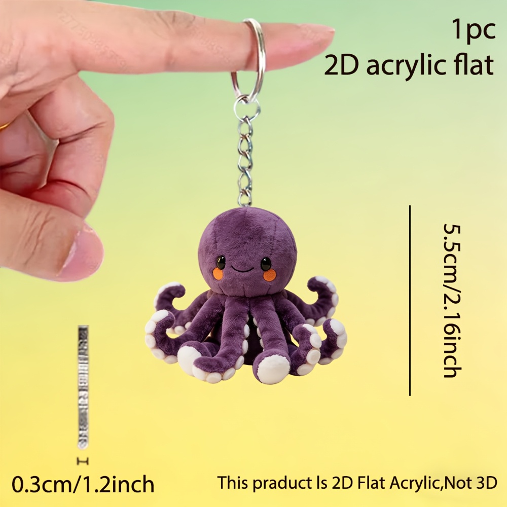 TEMU Porte-clés 2D plat, 1 pièce, motif de créature en peluche Océan de guérison, ornement en acrylique, pendentif de porte-clés de créature douce et