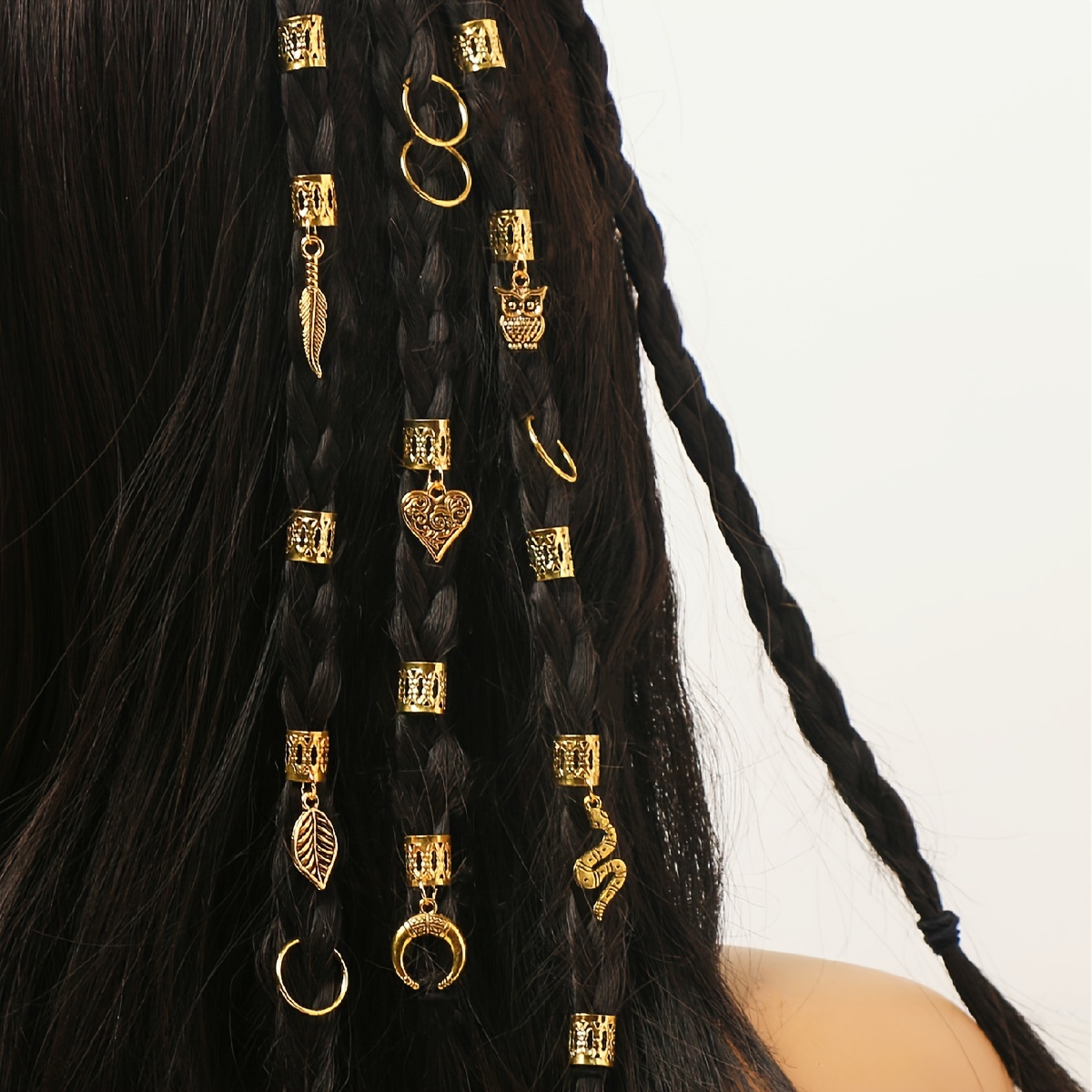 Image of 36pcs Of Golden No. 12 Mixed Style Hair Additions Ramadan Gifts Party Punk Hip-hop Y2k Hair Clips Braid Rings Hair Rings
