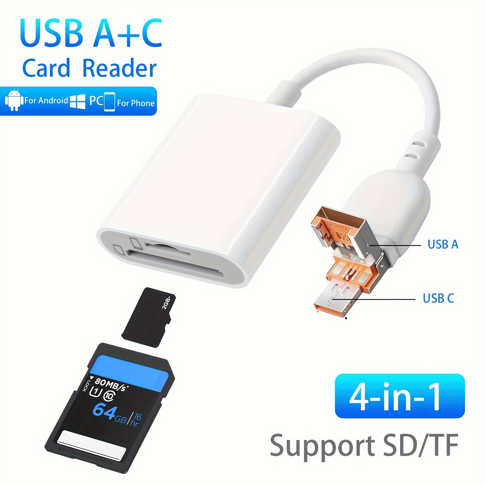 3 in 1 Lettore di Schede SD USB C, Adattatore da USB C a SD/Micro