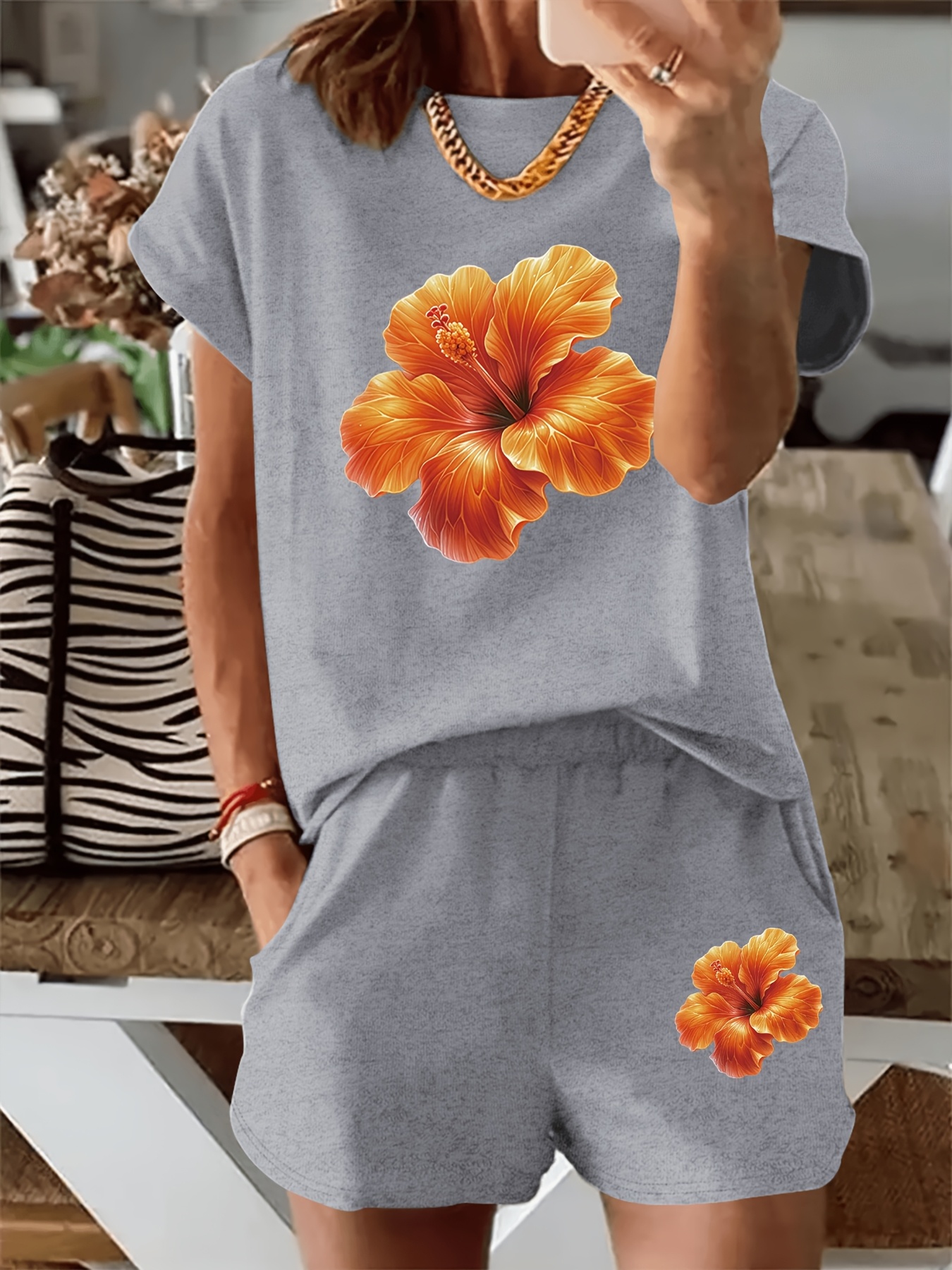 Tween Girl Sunflower Print Top & Belted Shorts Set | SHEIN A