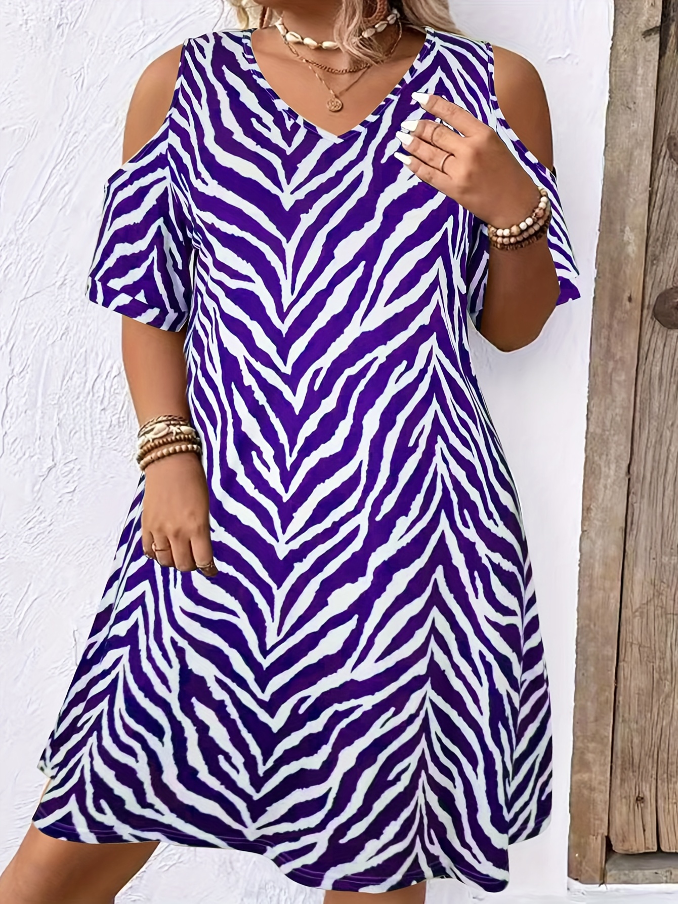 fitted lace wedding dress Rainbow Zebra Cut Out Skater Dress main image 1