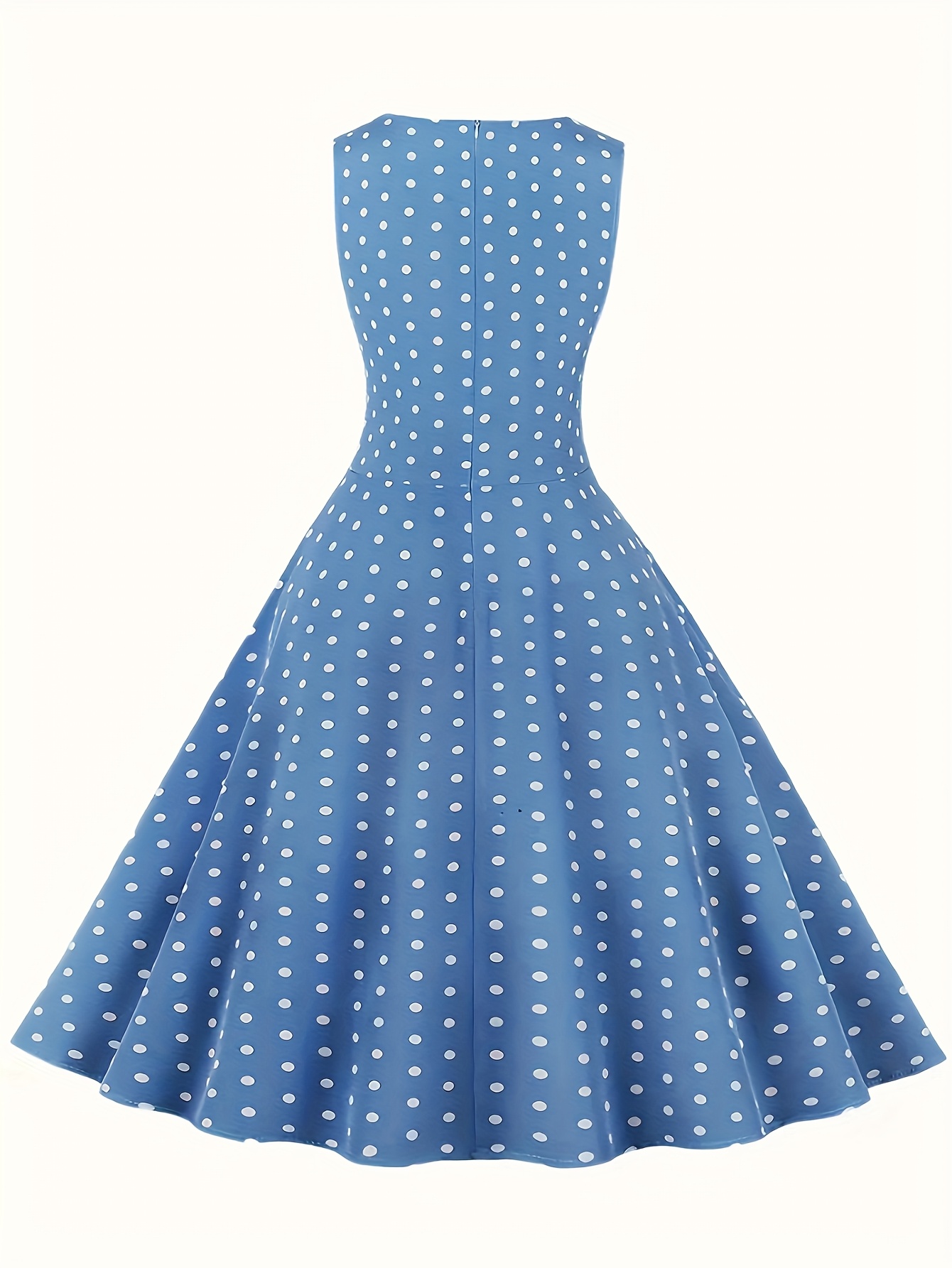 womens vintage polka dot dress blue white round neck a line - Temu