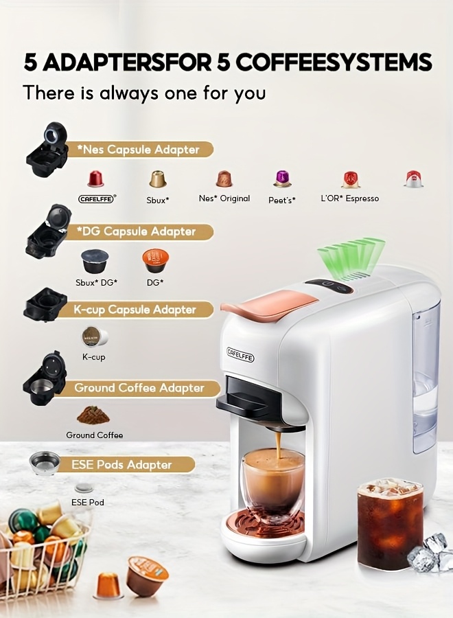 5-в-1 Мултифункционална кафемашина с капсули | Съвместима с NES, DG, K-CUP, ESEpod капсули | Идеална за домашна и офис употреба | Перфектен подарък за членове на семейството