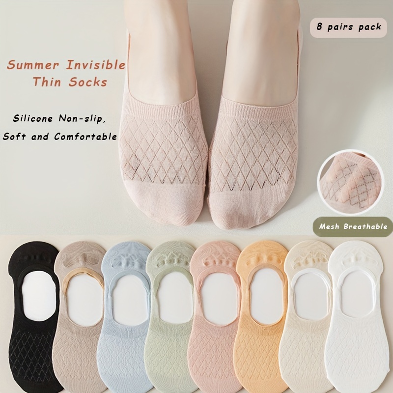 

8 Pairs Argyle Invisible Socks, Breathable And Comfortable Ankle Socks, Non-slip Silicone Socks, Women's Stockings & Hosiery
