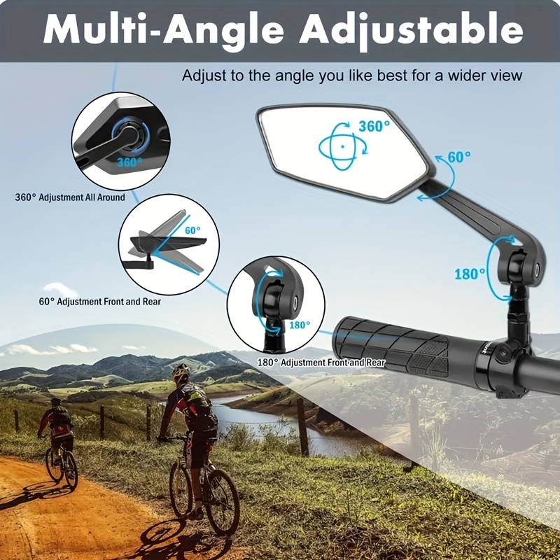 2 buc. Oglinzi Retrovizoare pentru Bicicletă cu Unghi Larg HD - 360° Reglabile, Potrivite pentru Trotinete și Biciclete Oglindă Reflectoare - ABS Durabil, Negru Rectangular cu Viziune Clară