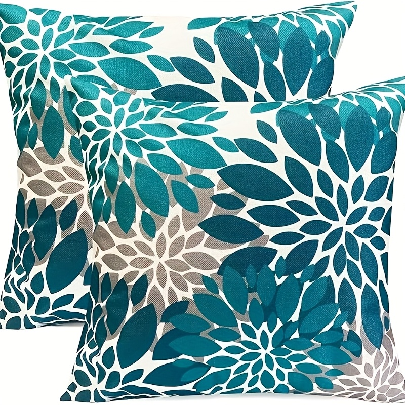 TEMU 2 piezas, de almohada decorativa, color azul-verde, varios tamaños disponibles, diseño cuadrado con flores para sofá y , sin estampar