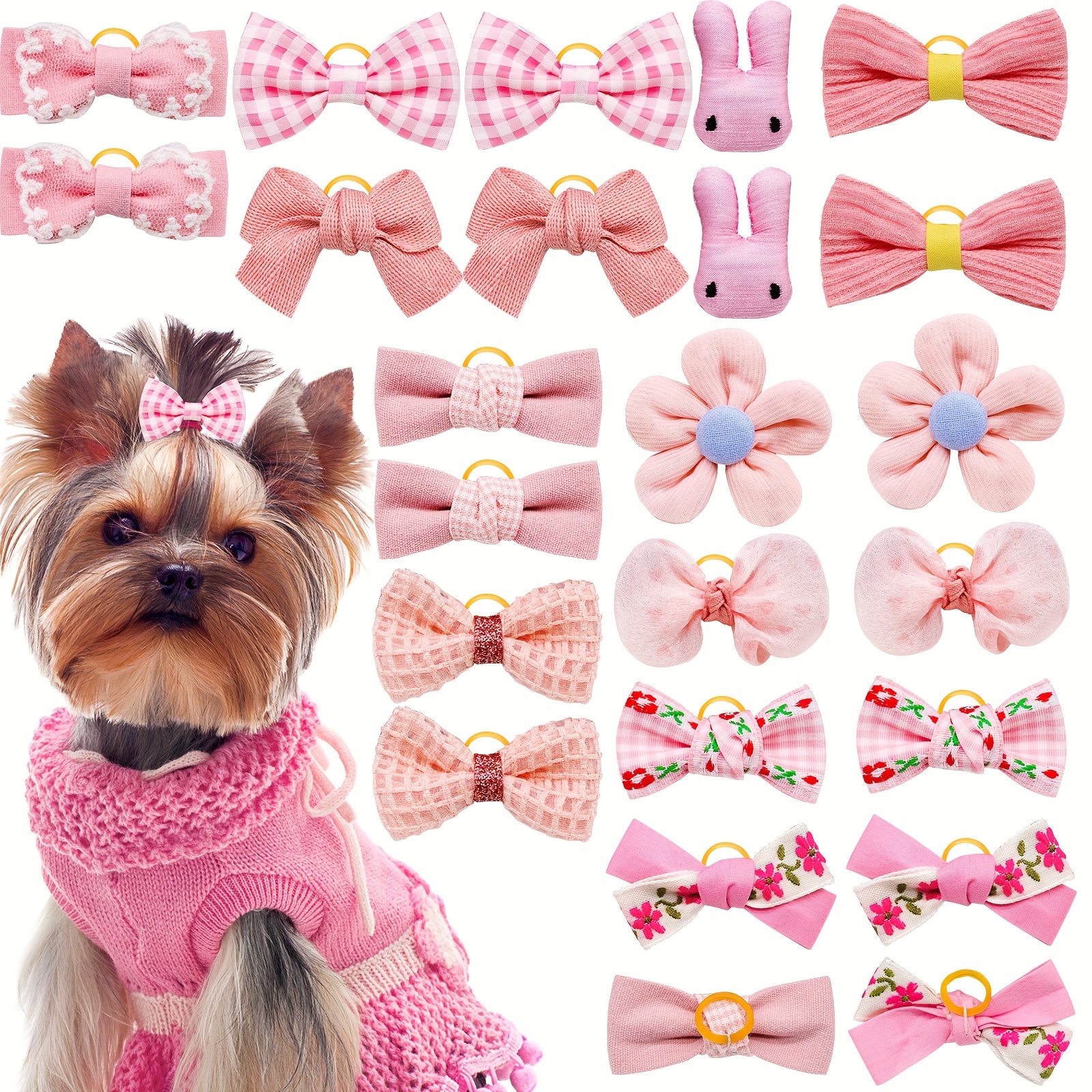 20 pack pink assorted handmade dog hair bows with pattern and grooming accessories lightweight for dogs temu Temu