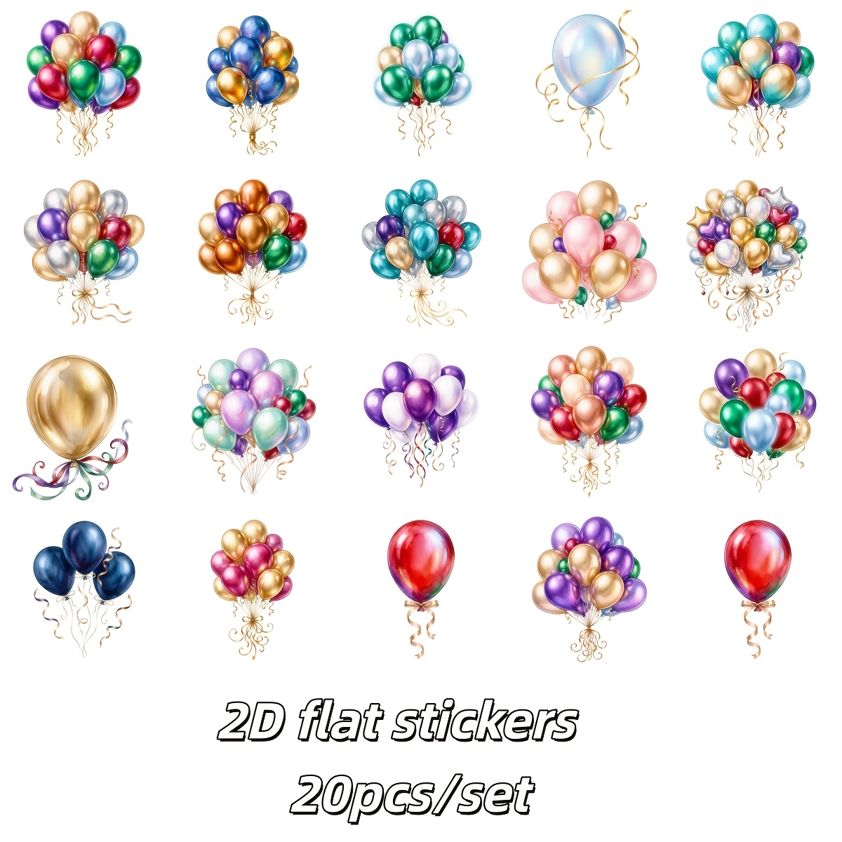 TEMU 20pcs/set 2d Flat Stickers, Party Balloon Watercolor Scrapbooking Aesthetic Decorative Stickers For Crafts, Scrapbooks, Suitcases, Luggage,