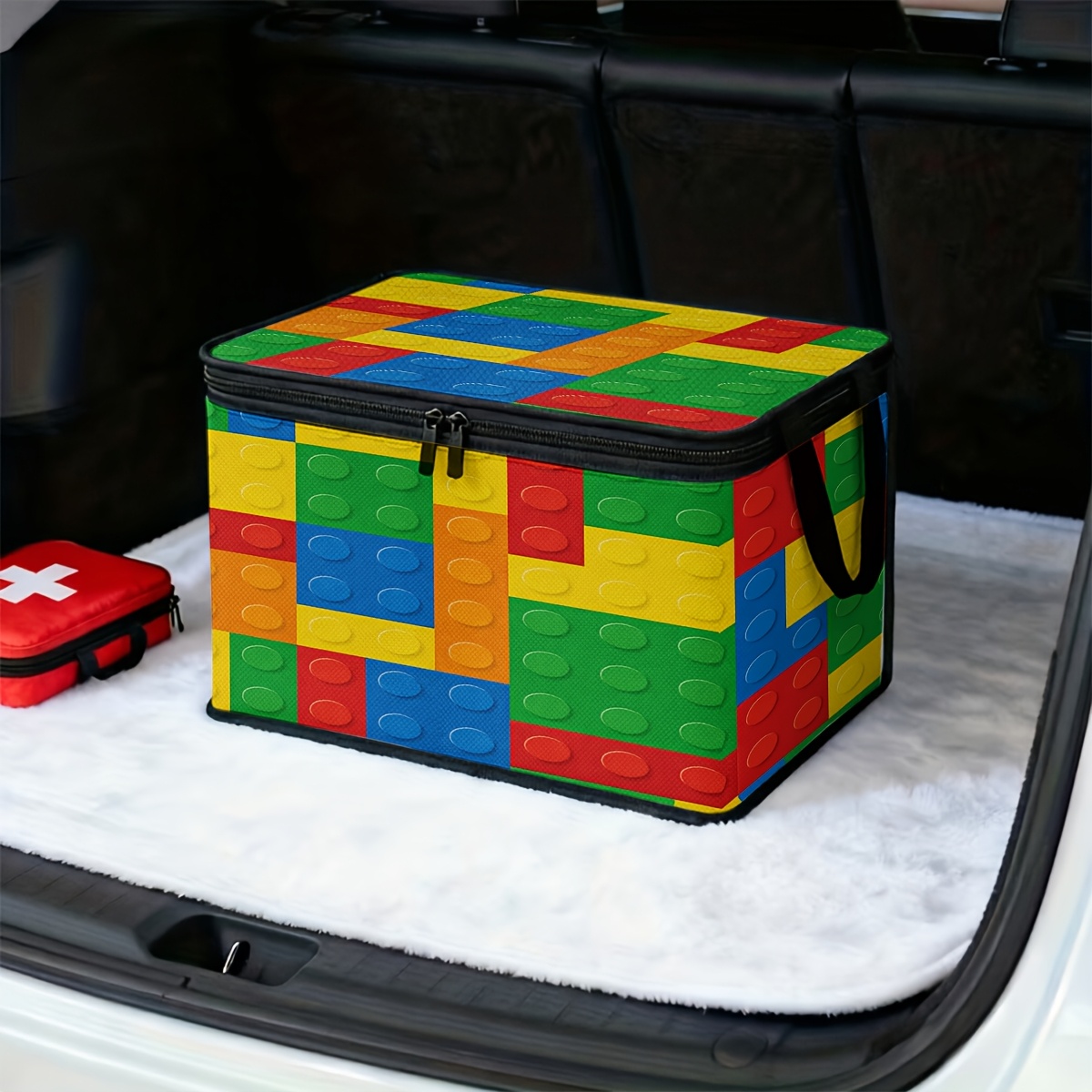 TEMU 1 stuks 1 stuks Gekleurde Blok Puzzel-Stijl Opbergdoos | Zachte Stof, Opvouwbaar, Klapdeksel, met Handvat Multifunctionele Opbergmand, Geschikt