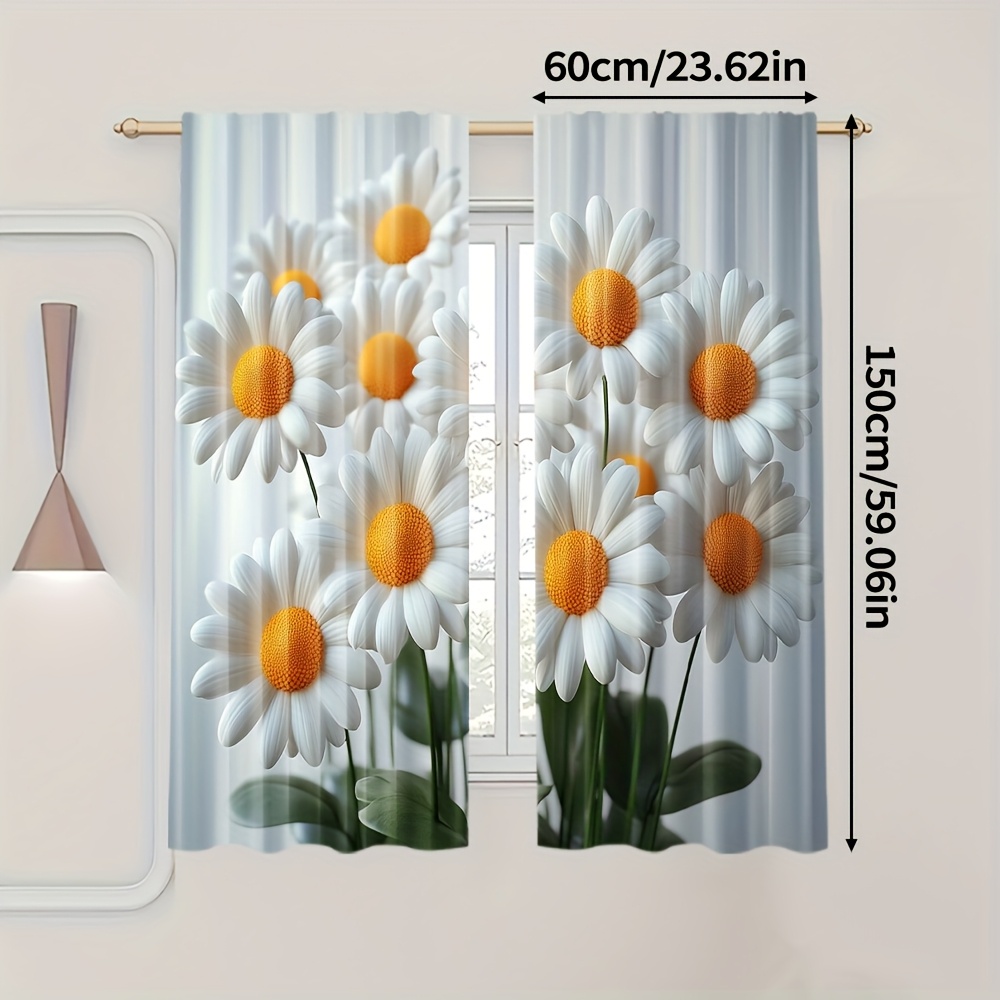 TEMU 2pcs, Romantic Theme Curtains, Chrysanthemum Pattern, Polyester, Suitable For Living Room, Bedroom, Office Decor, Easy To Hang, (rod Free)