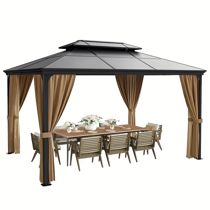 GUNJI 10' x 13' Hardtop Gazebo with Black Polycarbonate Roof & Aluminum Frame Netting - Durable Weather-Resistant Outdoor Furniture, Lattice Design for Privacy & Sun Protection, Patio Cover, Modern Aesthetic, Sturdy Construction, Garden Enthusiasts