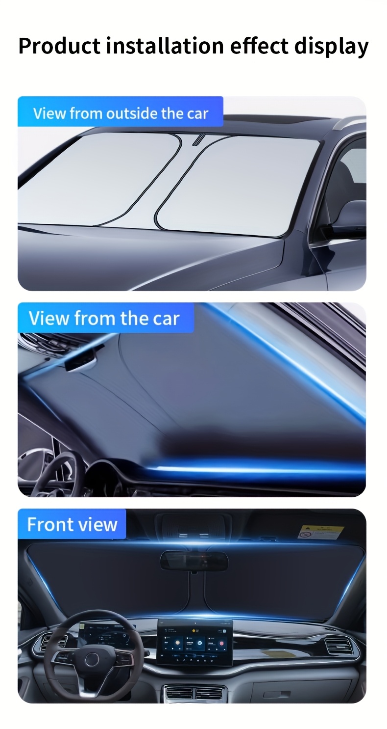 2025 New Car Front Window Sunshade, Foldable Lightweight Universal Windshield UV Protection Heat Insulation Silvery Reflective Auto Sun Shield