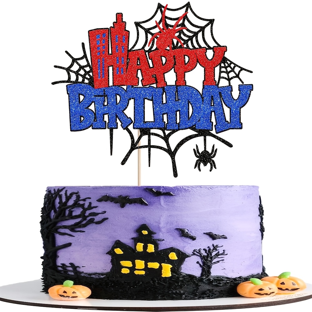 TEMU 1 décoration de gâteau " Anniversaire" avec pâte à glacer, toile d'araignée , figurine de gâteau, décorations de fête de super- et d'araignée