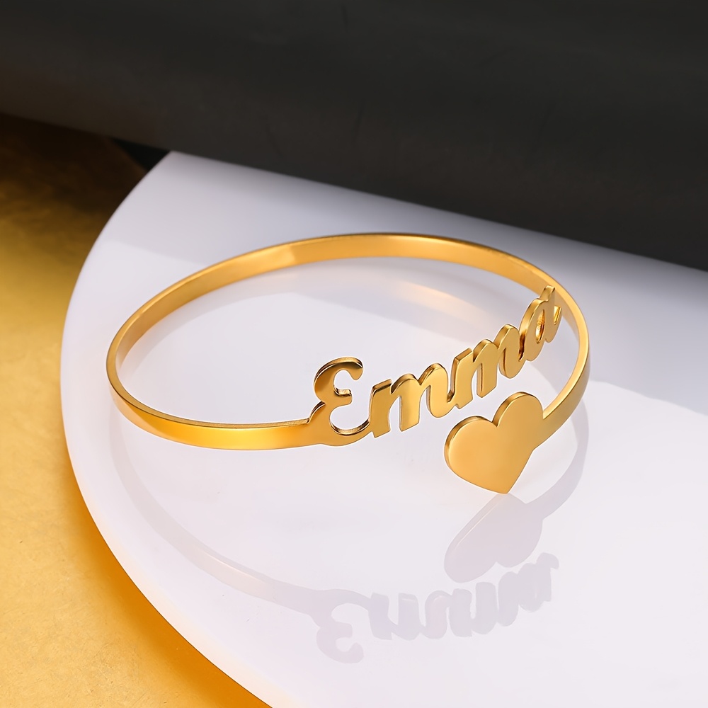 

Creative Heart With Customized English Name Design Cuff Bracelet Stainless Steel Jewelry Gifts For Women