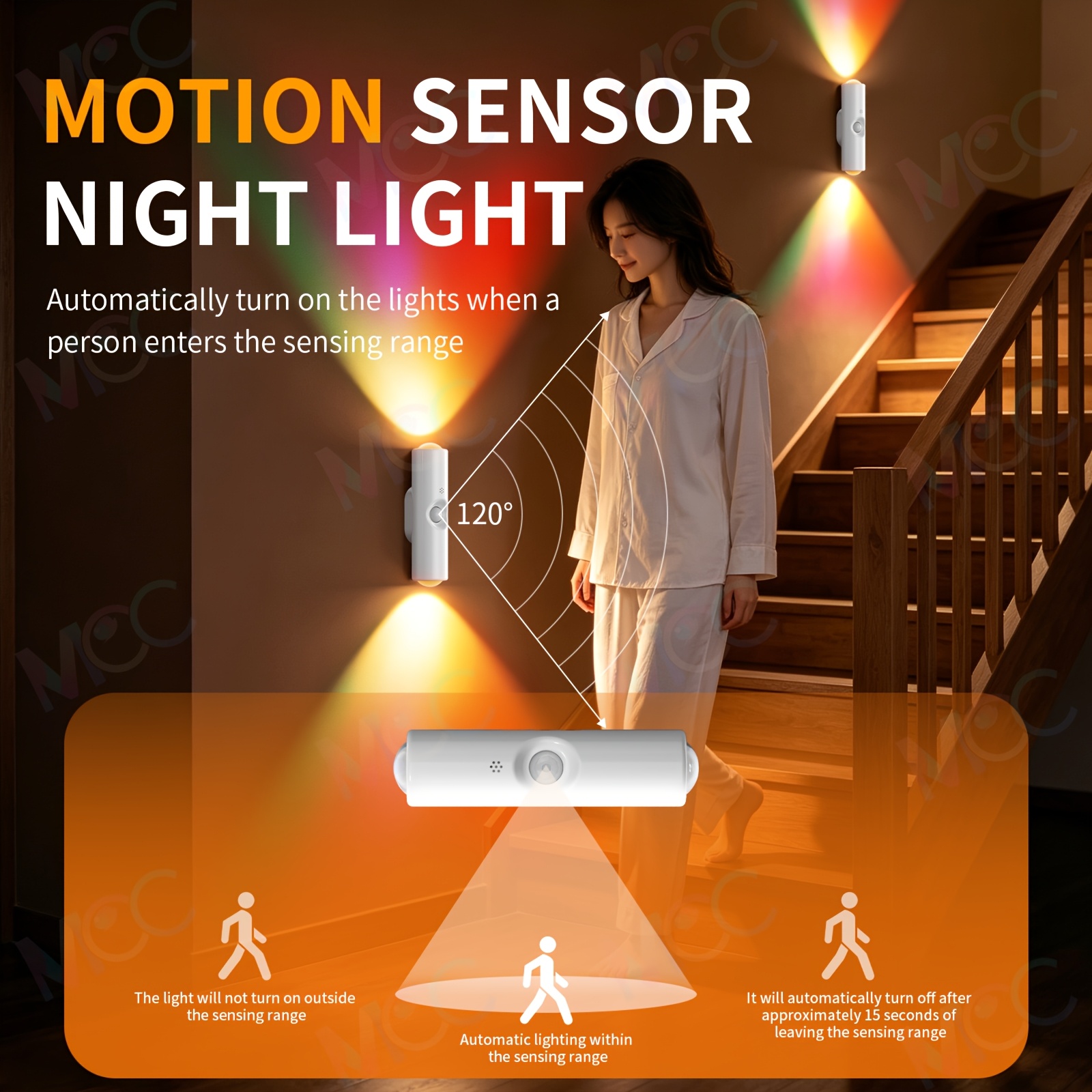 led magnetic night light dual voice motion sensor 9 colors with dimmable brightness 665mah long magnetic installation hallway bedside and storage room ambient lighting Product details 4