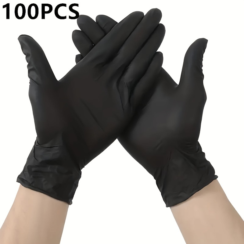 TEMU 100pcs Black Disposable Nitrile Gloves - Latex & Powder Free, Waterproof For Kitchen, Bathroom, Outdoor Use - Durable Pvc Material, Essential Household Cleaning Supplies