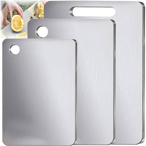 item picture titanium cutting board set of 3 food grade titanium cutting boards for kitchen dishwasher safe double sided easy to clean charcuterie chopping board mat for home and camping