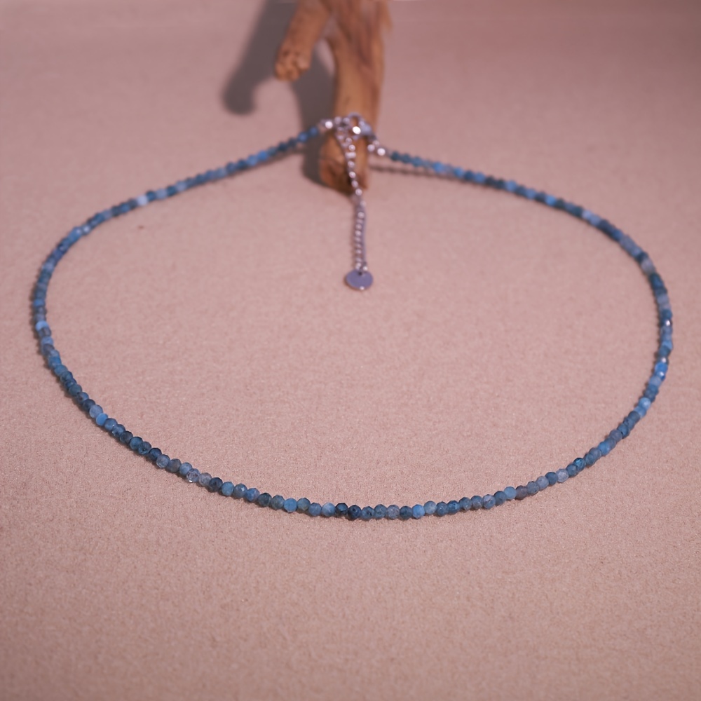 Image of 1pc Natural Stone Semi Precious Rhinestone 3mm Beaded Ultra Fine Minimalist Niche Temperament Clavicle Chain For Women