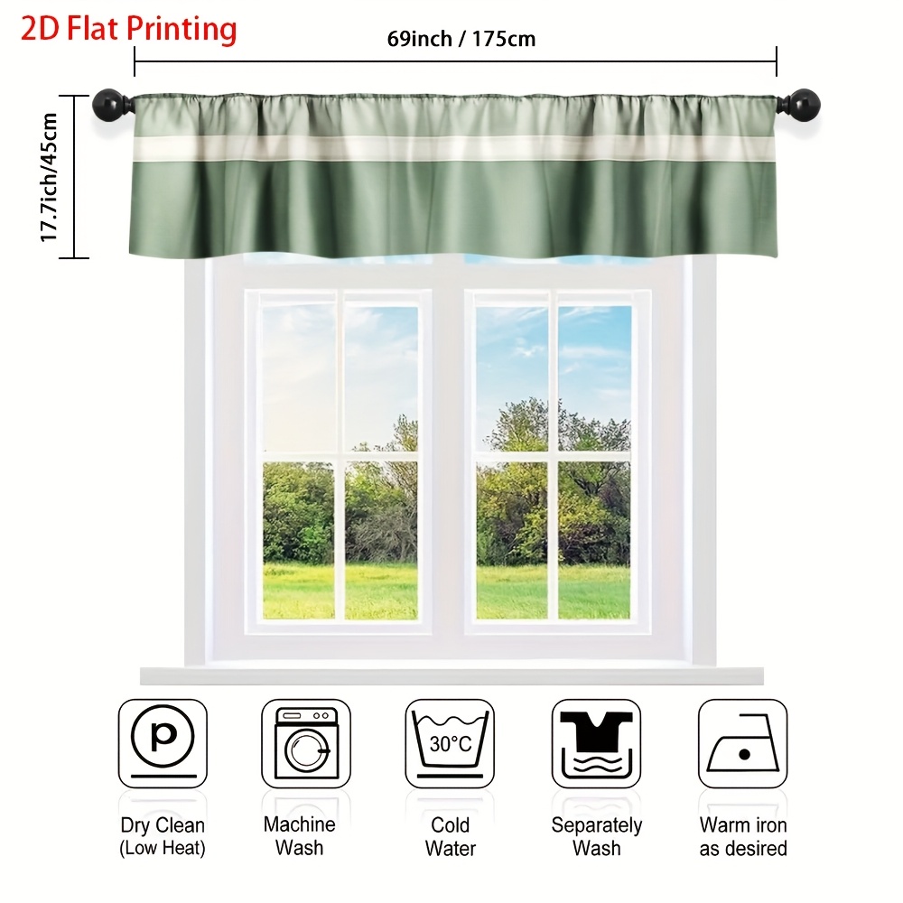TEMU 2d Flat, 1pc Green Striped Valance Valance Curtain 2d Flat Printing Pocket For Rod, Brightens Living Room, Graduation Ceremony, Bedroom, Art ,