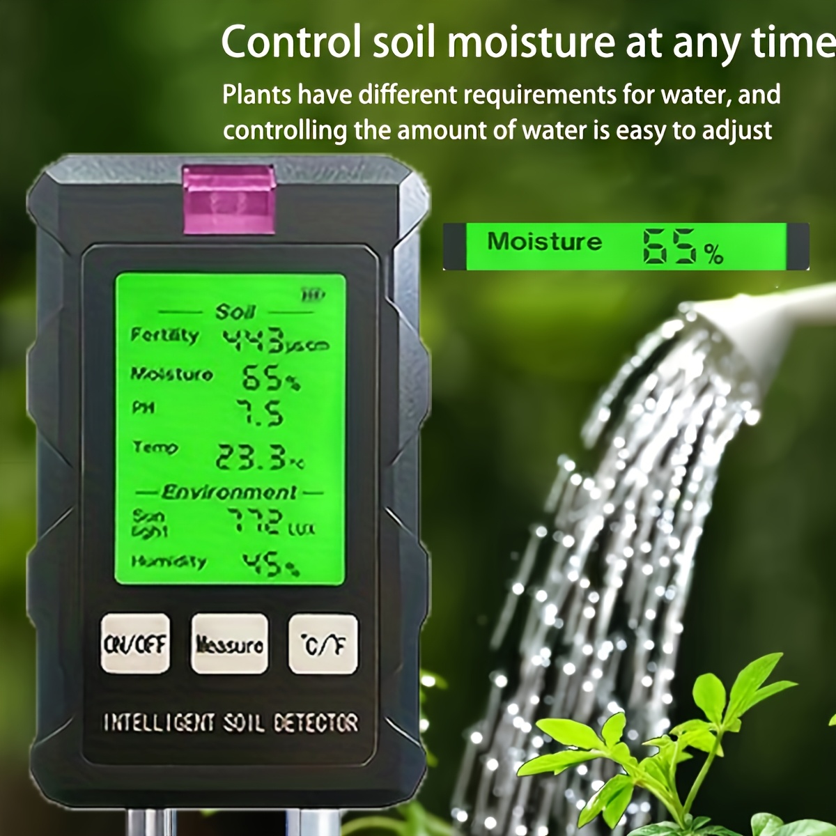 6-in-1 Soil Meter with Digital Display - Measures Temperature, Light, pH, Moisture | Adjustable Height, Battery-Powered, Ideal for Gardening and Farming, Soil Health Checker|Digital Soil Analyzer|Adjustable Height Sensor, Soil Moisture Sensor