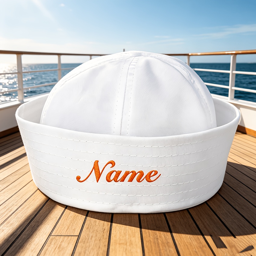 TEMU Chapeau de marin personnalisé avec nom brodé, Casquette blanche décontractée de , Convient pour les en mer, les fêtes sur yacht et les jeux de