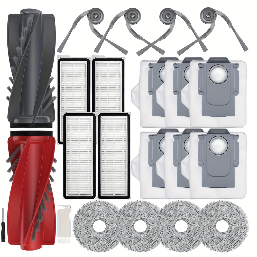 Image of 22pcs Replacement Parts For / Edge, Edge Vacuum Cleaner Accessories,1 Set Main Brush 4 Mop Pads 4 Side Brush 4 Filters 6 Vacuum Bags 1 Cleaning Tool And 1 Screwdriver