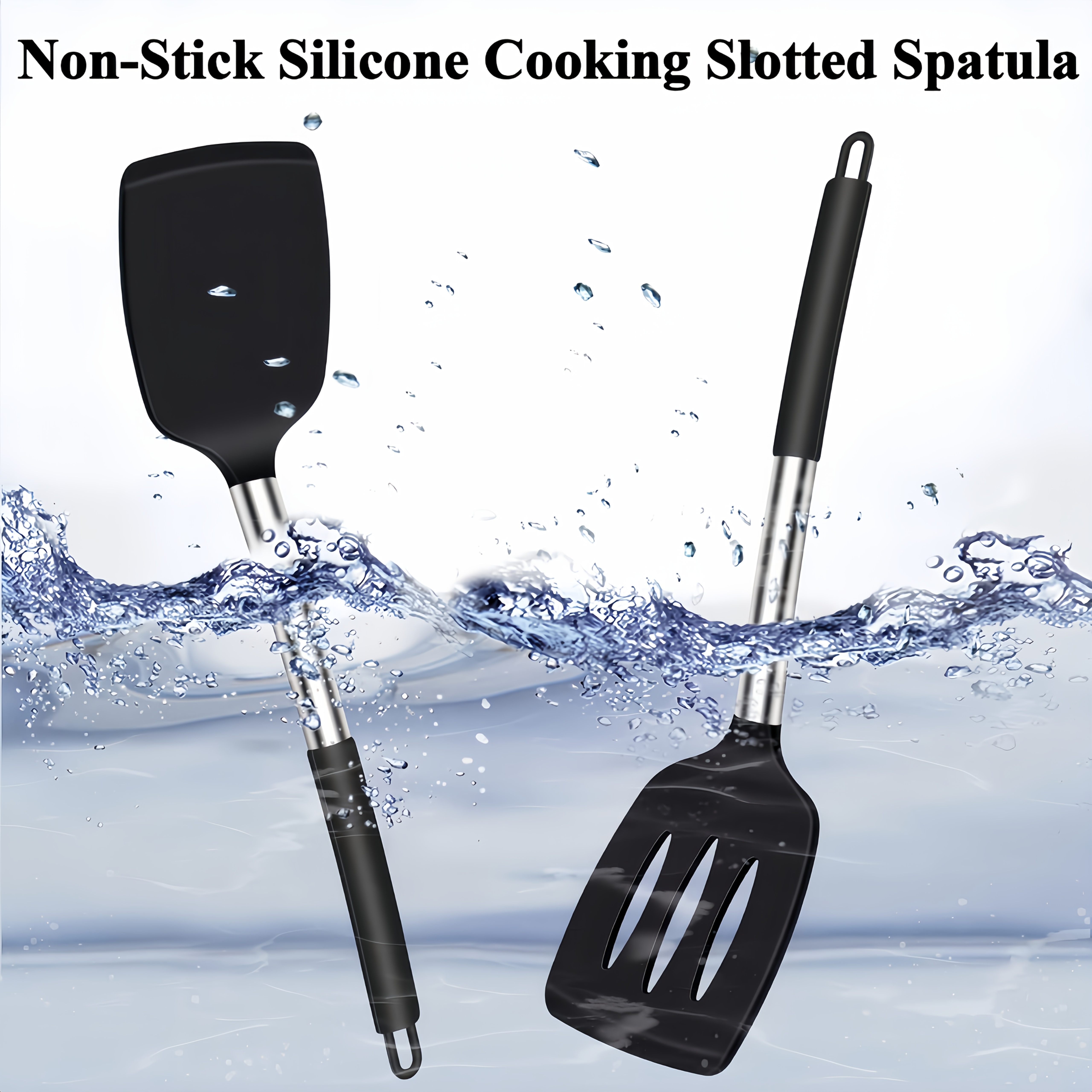 

1pc/2pcs Heat-resistant Black Silicone Spatulas With Slotted Design - Bpa-free, Dishwasher Safe, Ideal For Cookware - Cooking, Baking, Mixing - Great Holiday Gift, Spatula For Cooking