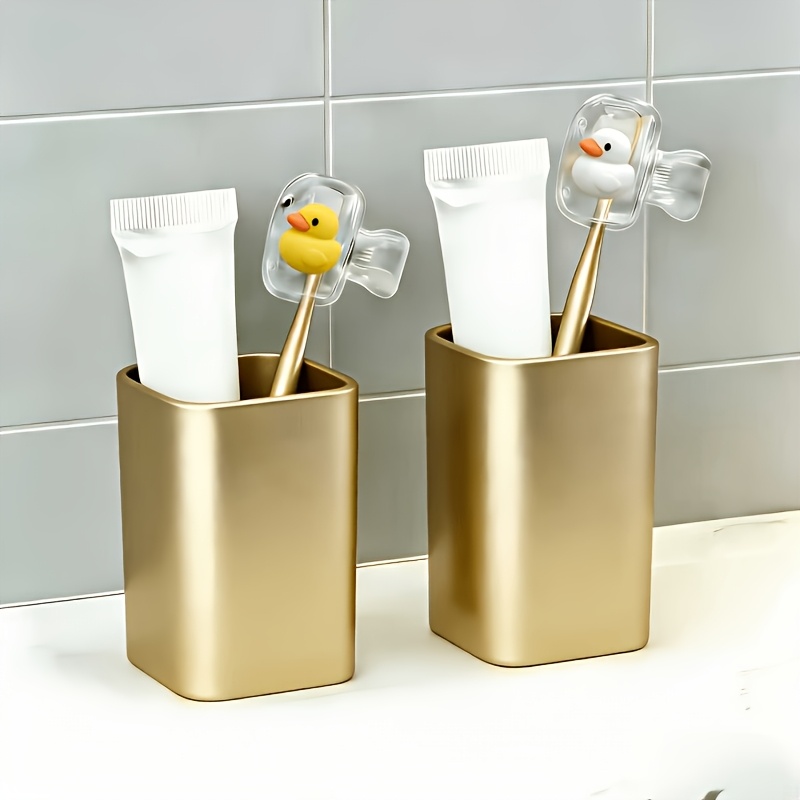 TEMU 2pcs Yellow And Pattern Toothbrush Clips Portable Combination Set Home Brush Clip Protective Case, Suitable For Home And Travel Use Travel Brush