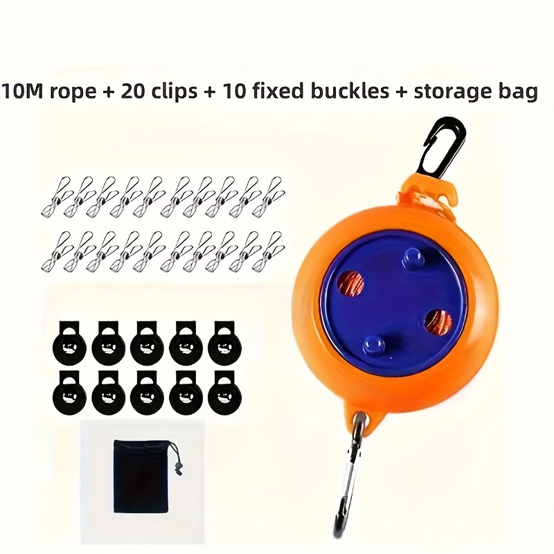 

Portable Clothes Line: Adjustable Length, Compact & Lightweight, Suitable For Camping, Travel, And Outdoor Activities - Includes 10m Rope, 20 Clips, And 10 Fixing Holes With Carrying Bag