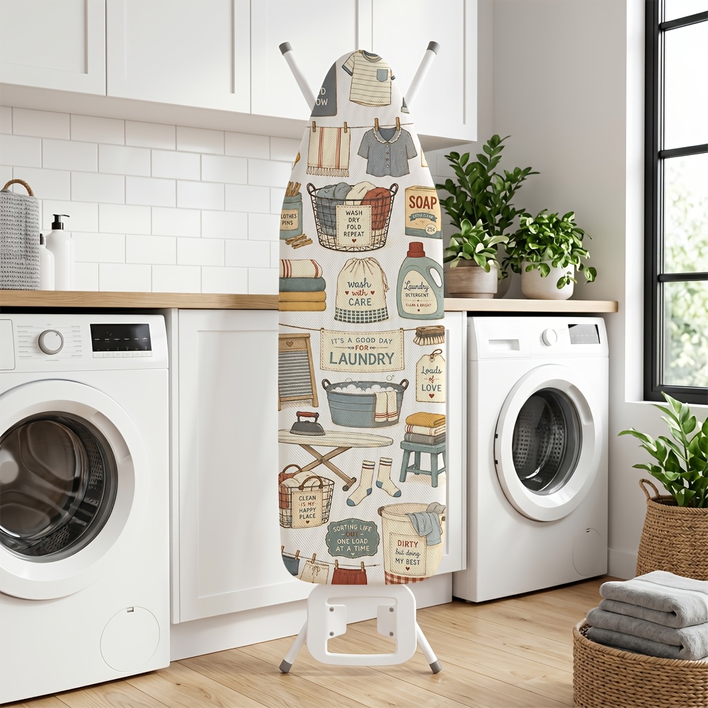 TEMU 1pc Rustic Farmhouse Laundry Board Cover With Sewn Laundry Basket Clothes Pins Icons Fits Most Ironing Boards, Durable Laundry Cover For Home