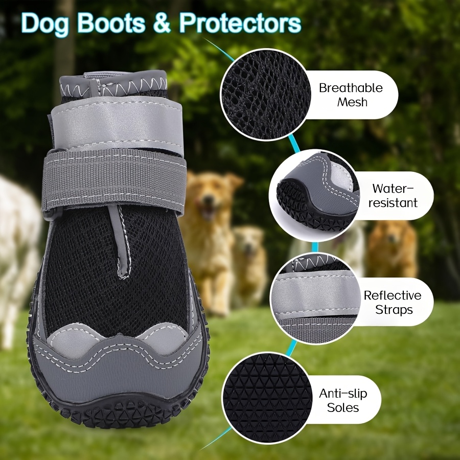 4pcs Water-Resistant Dog Boots with Adjustable Straps