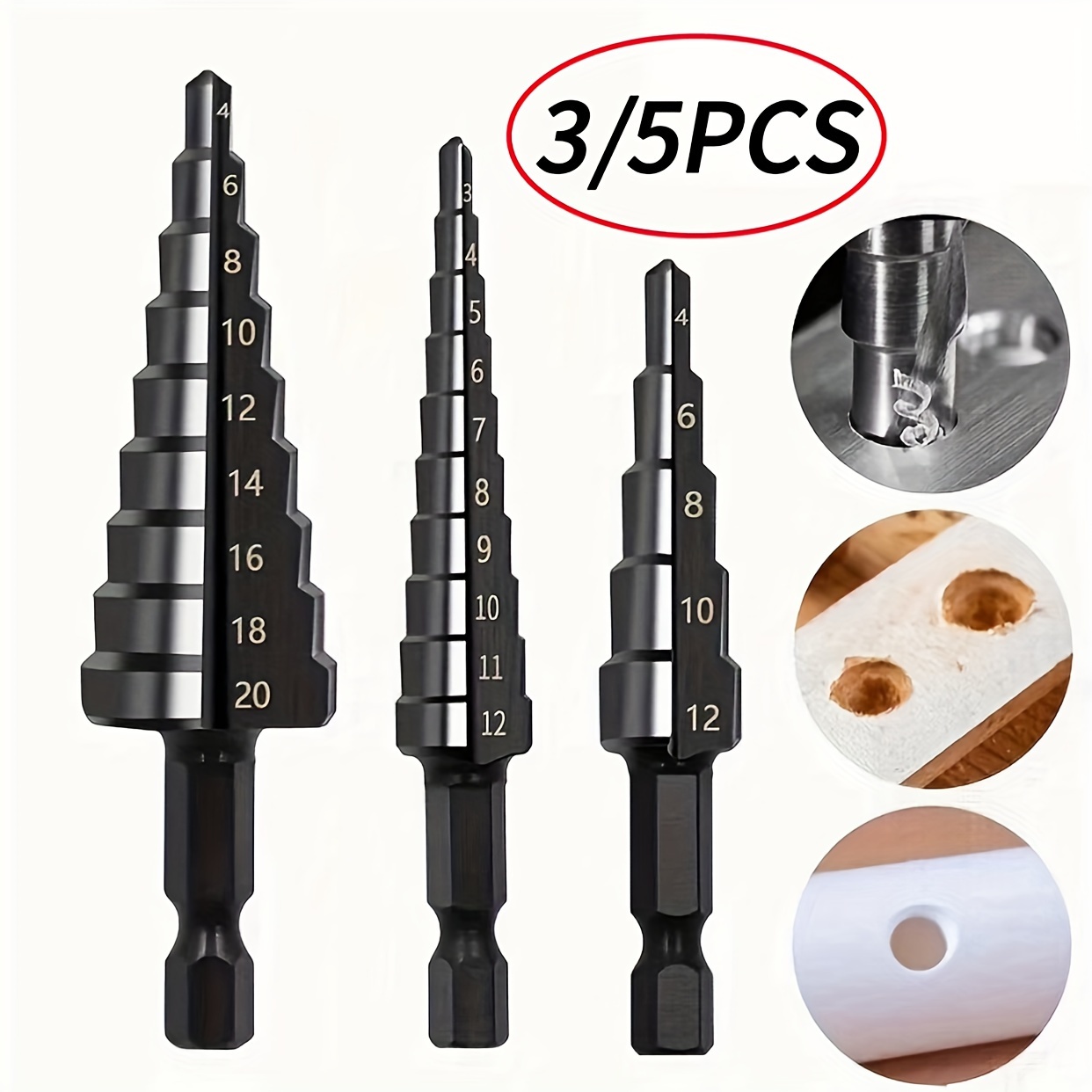 

3pcs/5pcs Cobalt Step Drill Bit Set - 50 Sizes, Titanium Conical Cone Drill Hole Cutter, Aluminum Case