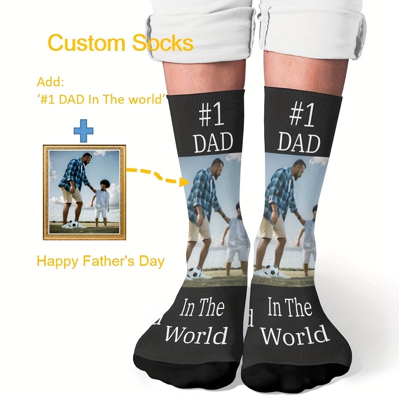 

[diy] Customized Men's #1 Dad In The World Printed Short Socks, Portrait Photo Customized Novelty Socks, Holiday Gift