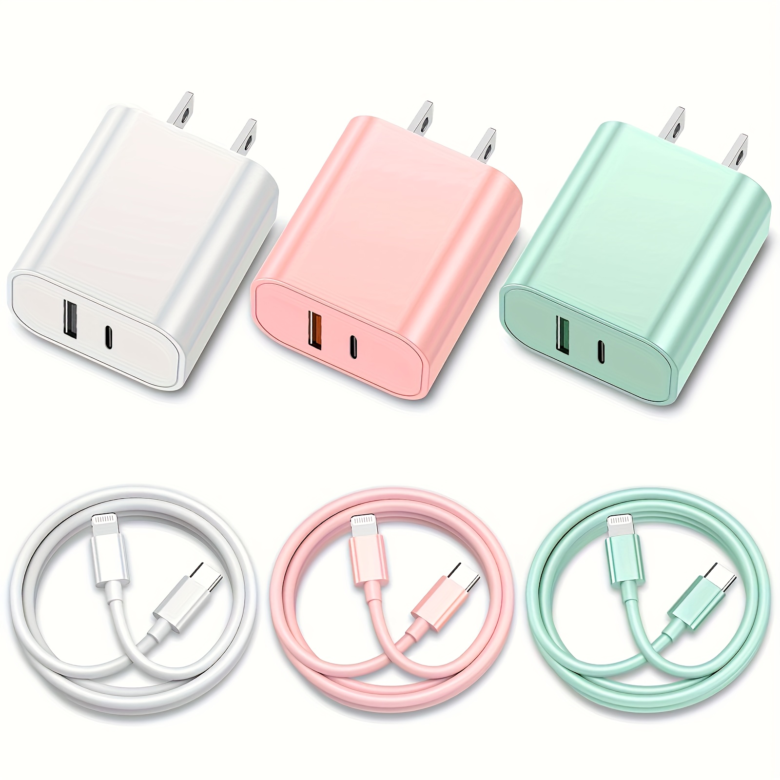 

Macaron Color Quick Charger For Charger, 20w Dual Port Pd+qc3.0 Phone Charger Fast Charging Wall Charger Adapter With 6ft Long Usb C To Lightning Cord Compatible For 14 13 12 11 Pro Max Xs Xr X 8