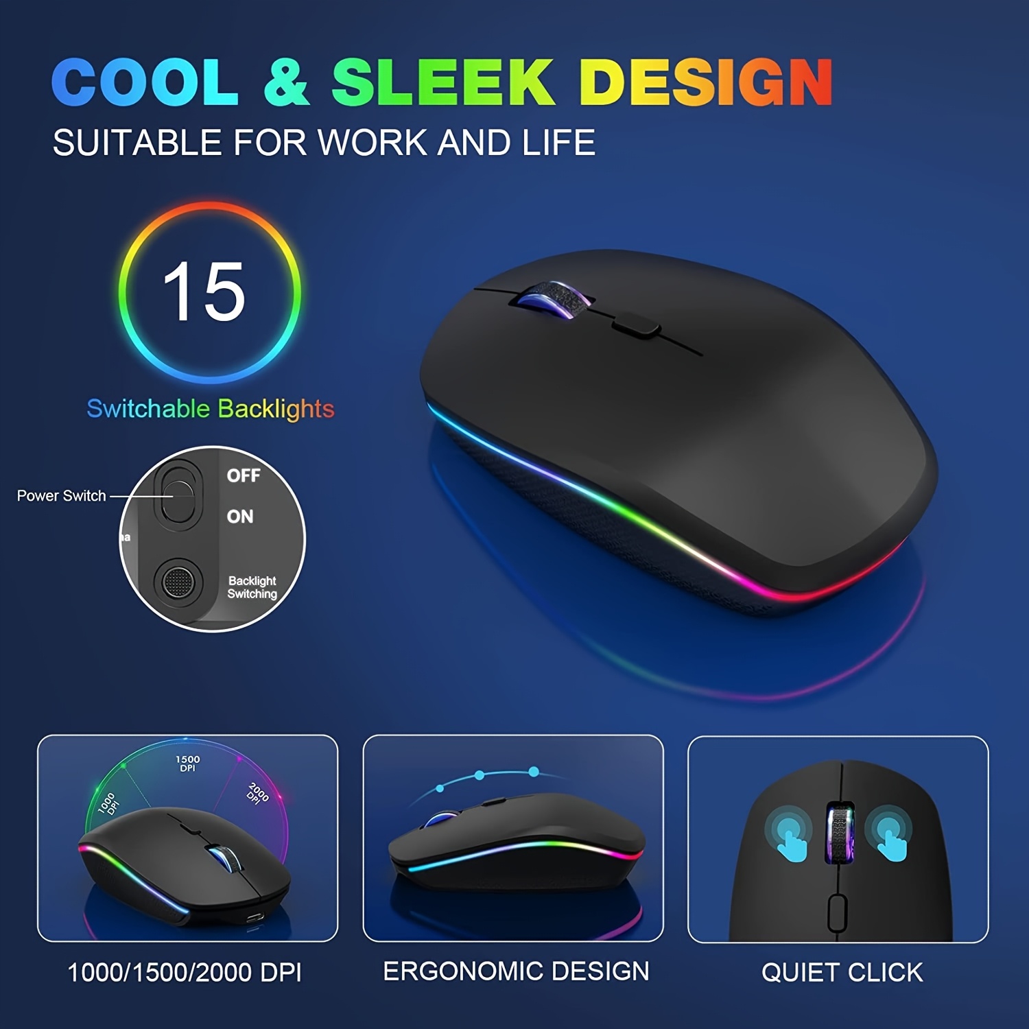 Wireless Keyboard and Mouse Combo RGB Backlit Compatible for Mac/Windows - Rechargeable Quiet Ergonomic Tilt Keyboard & High-DPI Mouse, Plug & Play,, Compatible with PC/Laptop (No Receiver Sold Separately)