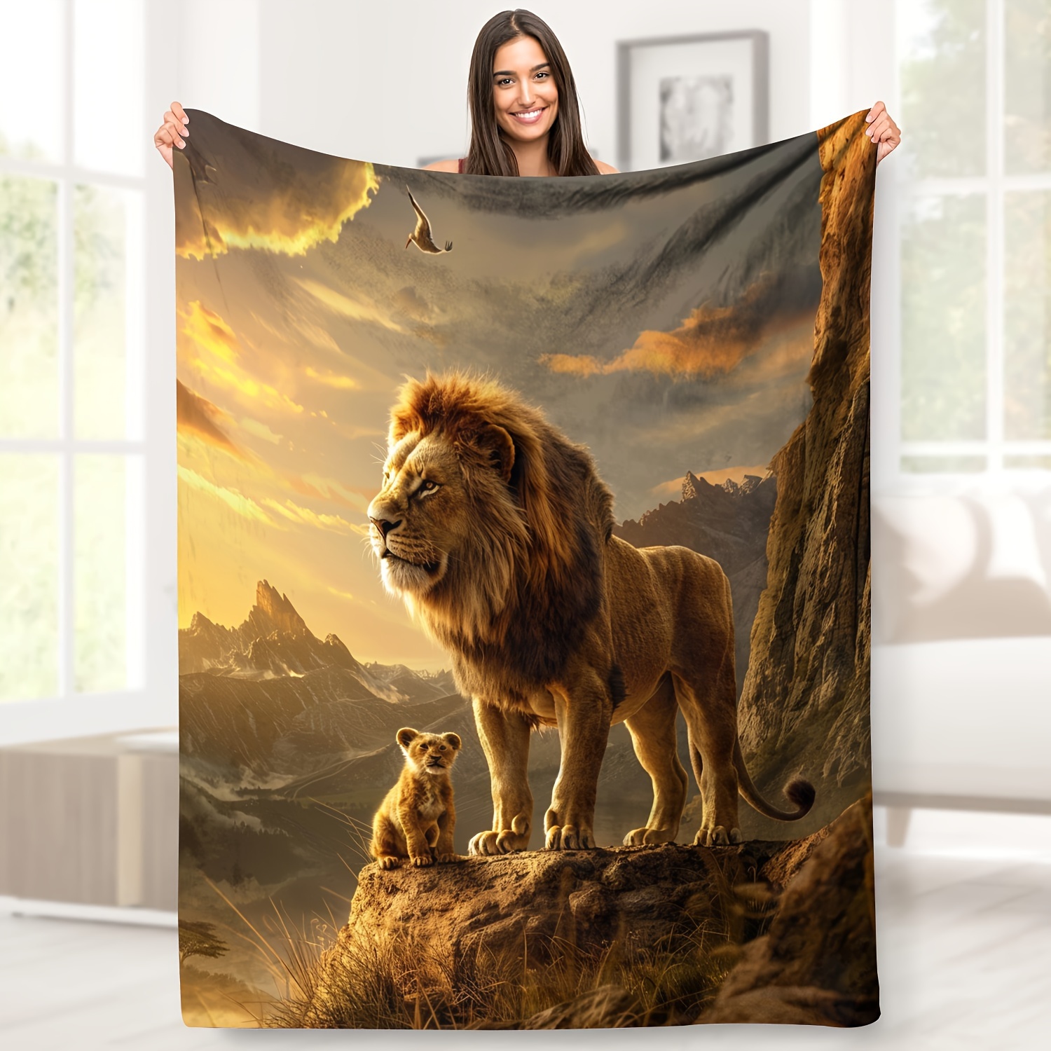 

Luxurious Lion Print Flannel Throw Blanket - Soft, Cozy & Warm For Couch, Bed, Office, And Travel - Perfect Gift For Friends