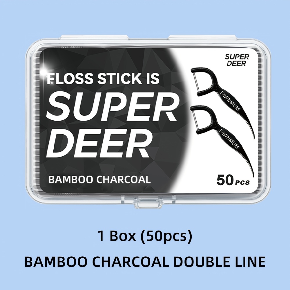 Super Deer Dental Floss Picks Bamboo Charcoal Dental Floss Toothpick With Thread Cleaning Between Teeth For Oral Care 50pcs/box（random Color）