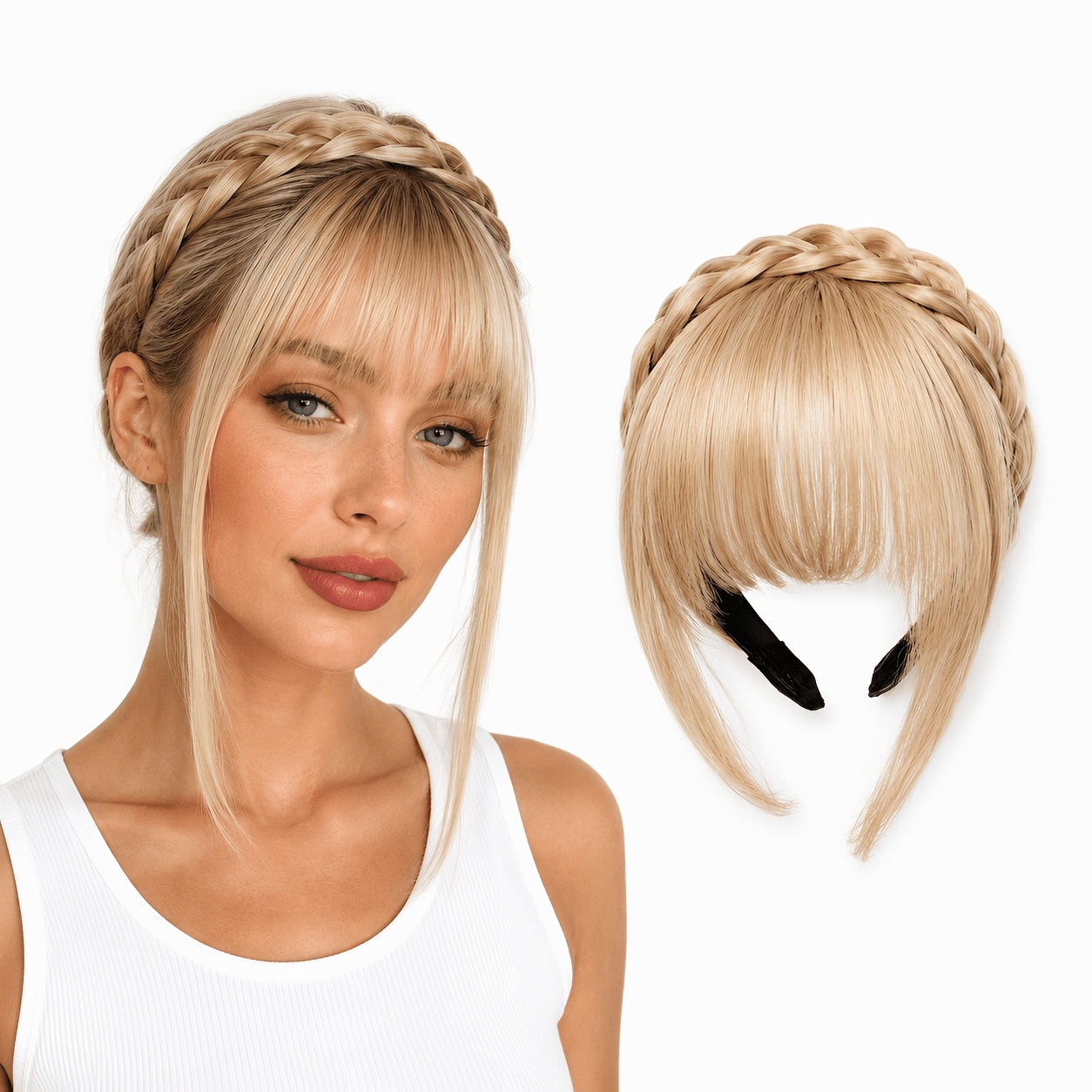 Image of Front Hair Bangs Fringe Hair Extensions Headband, Synthetic Bangs Wigs Headband For Women, Wig Props Decoration-halloween/cosplay/wedding Photo/party(khaki)