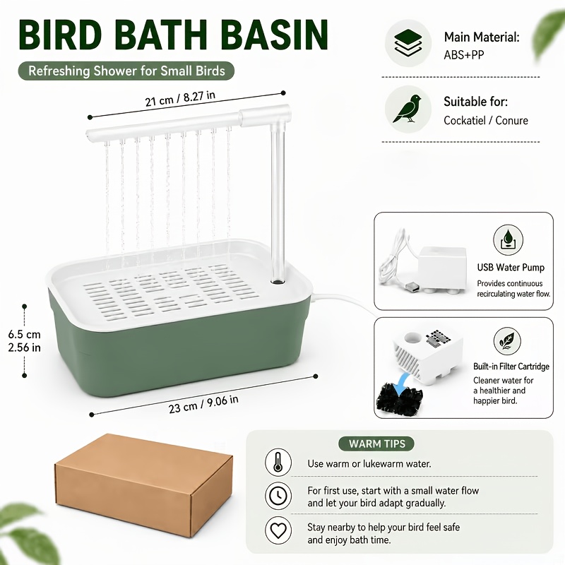 TEMU Double-layer Bird Bath Set With Ipx8 Filtration Water Pump, Parrot Bathing And Water Play Basin, Medium To Small Pet Bird Water Pool
