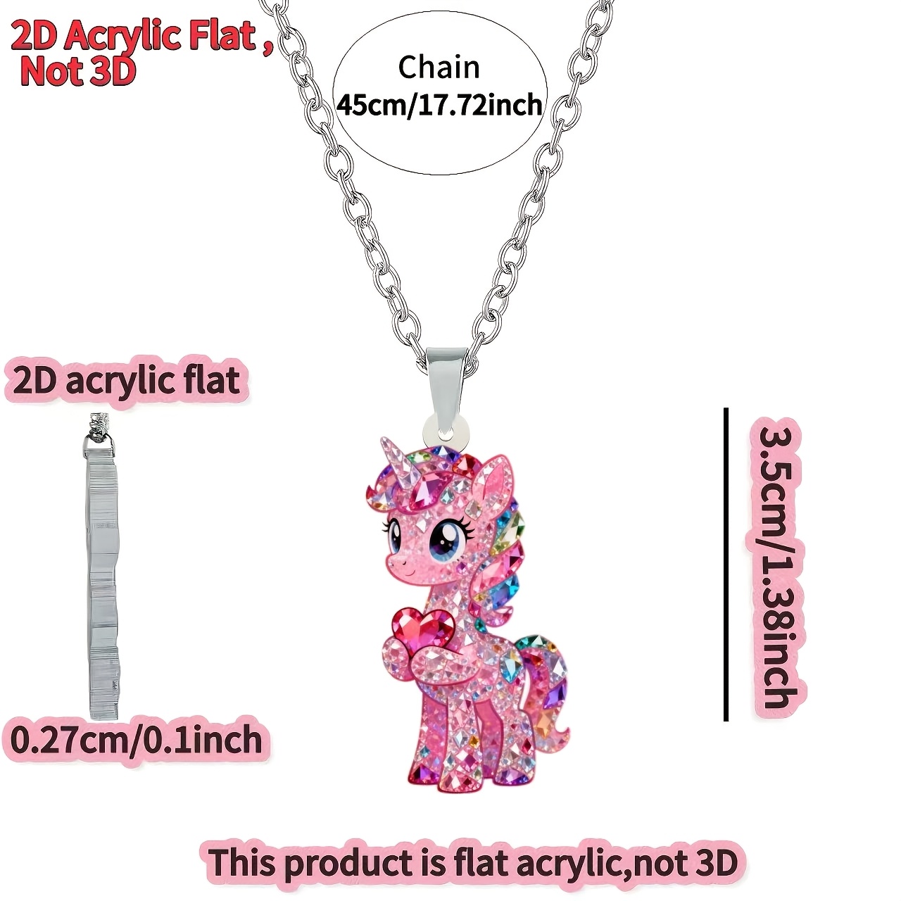 E-shop 2D Flat - Eine niedliche Pony Halskette mit , hergestellt aus Acryl, ist ein stylischer Pullover-Kettenanhänger und das perfekte Geschenk für