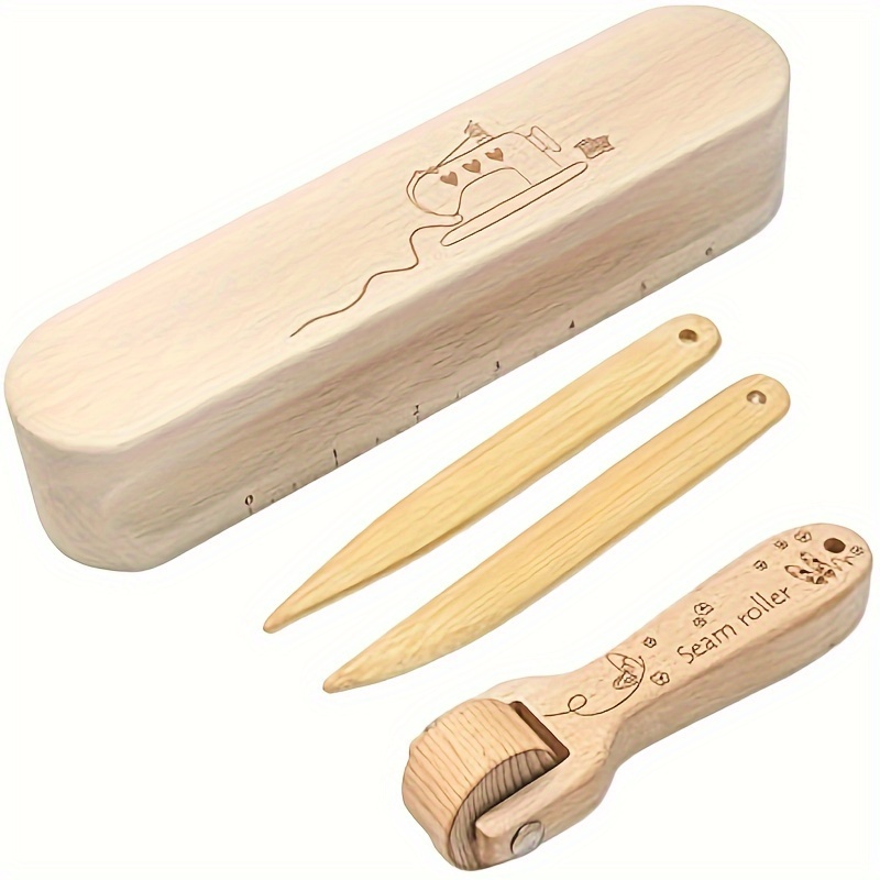 

1 Set Handcrafted Solid Wood Patchwork Pressing Plate And Ironing Tool Kit, Light Yellow Seam Roller For Quilting And Crafting, Wood Crafts