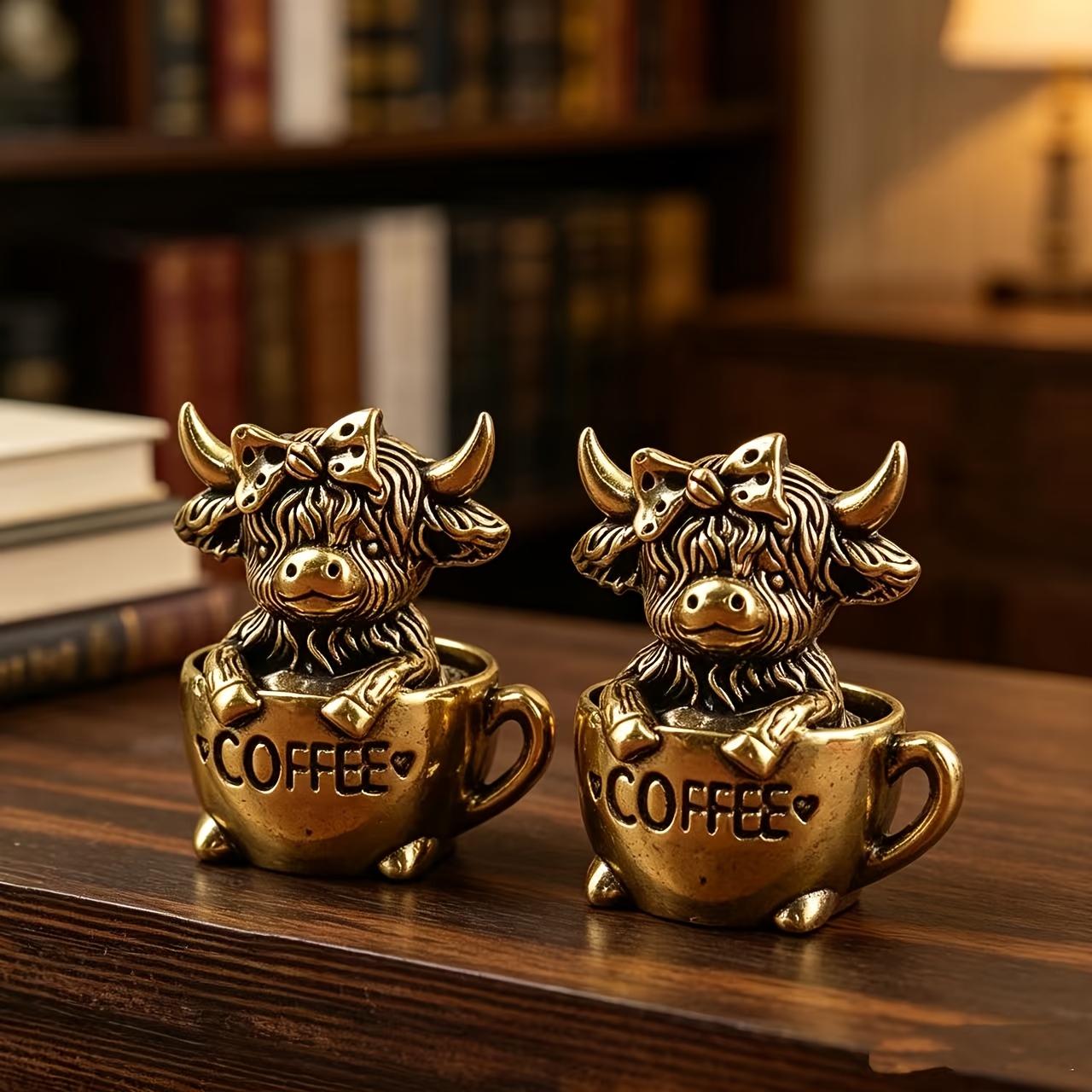 TEMU 2pcs Cute Coffee Cow Metal Small Ornament Home Decoration Office Creative Christmas Gift Ornament Desktop Decoration Ornament Retro Bedroom