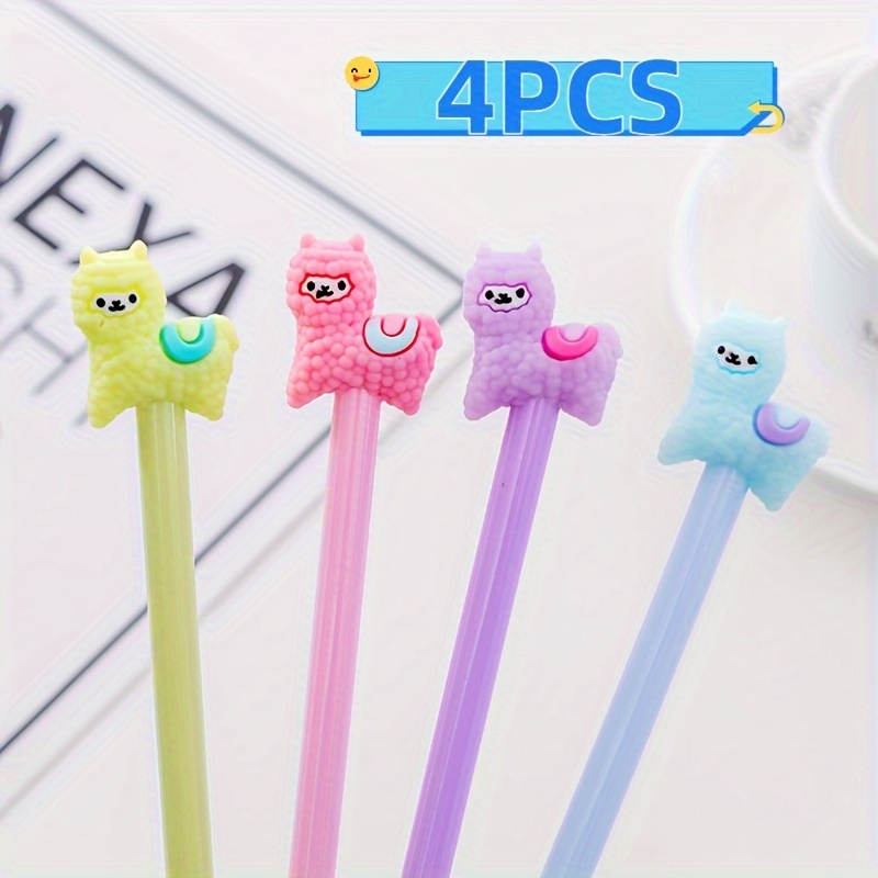 

4 Pack Cute Alpaca Animal Ballpoint Pens Fine Point Black Ink Round Plastic Body Screw Off Cap For Ages 14+