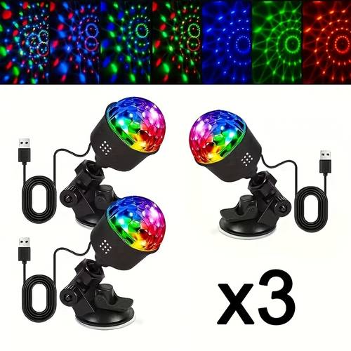 3 szt. oświetlenie owe dj disco light rgb rotating ball light, oświetlenie iczne sterowane dźwiękiem z zmieniającą się kolorami kulką ball rgb kolorowe światło do , urodzin, ślubów, karaoke, barów ktv, klubów, , występów na żywo, spotkań domowych